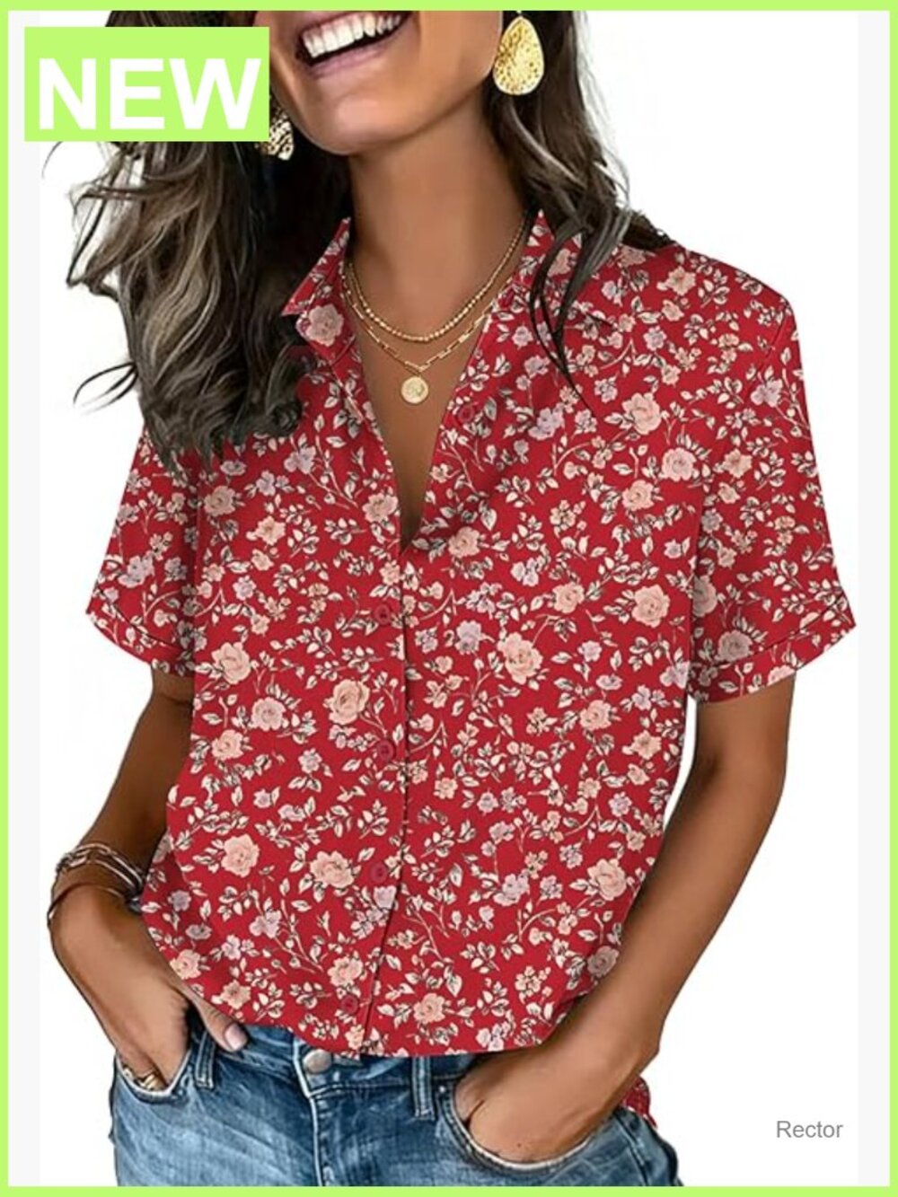 Short Sleeve Button Down Shirt V Neck Blouse Women Dressy Casual Work Top